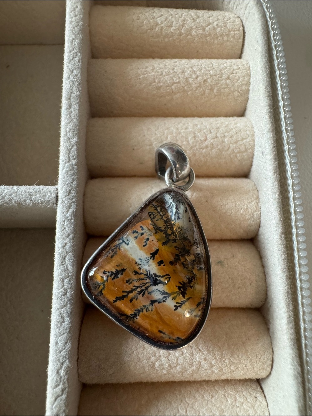 Sterling Silver Dendritic Agate Pendant in Amber and Black